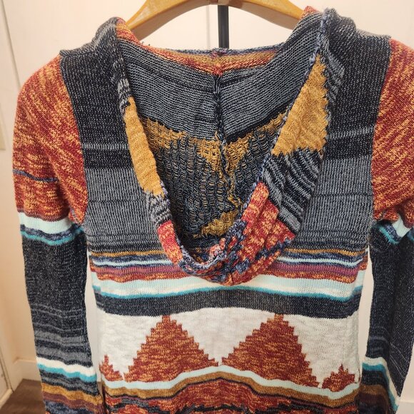 Mudd Southwestern Vibes Hooded Knit Cardigan Open Front Boho Cozy Fall Layers - Picture 3 of 14